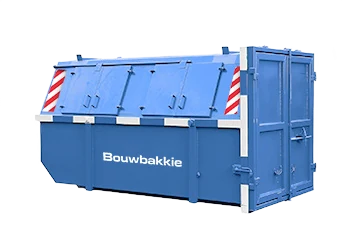 Closed blue container intended to receive waste through openings connected to the Flipper enclosure.