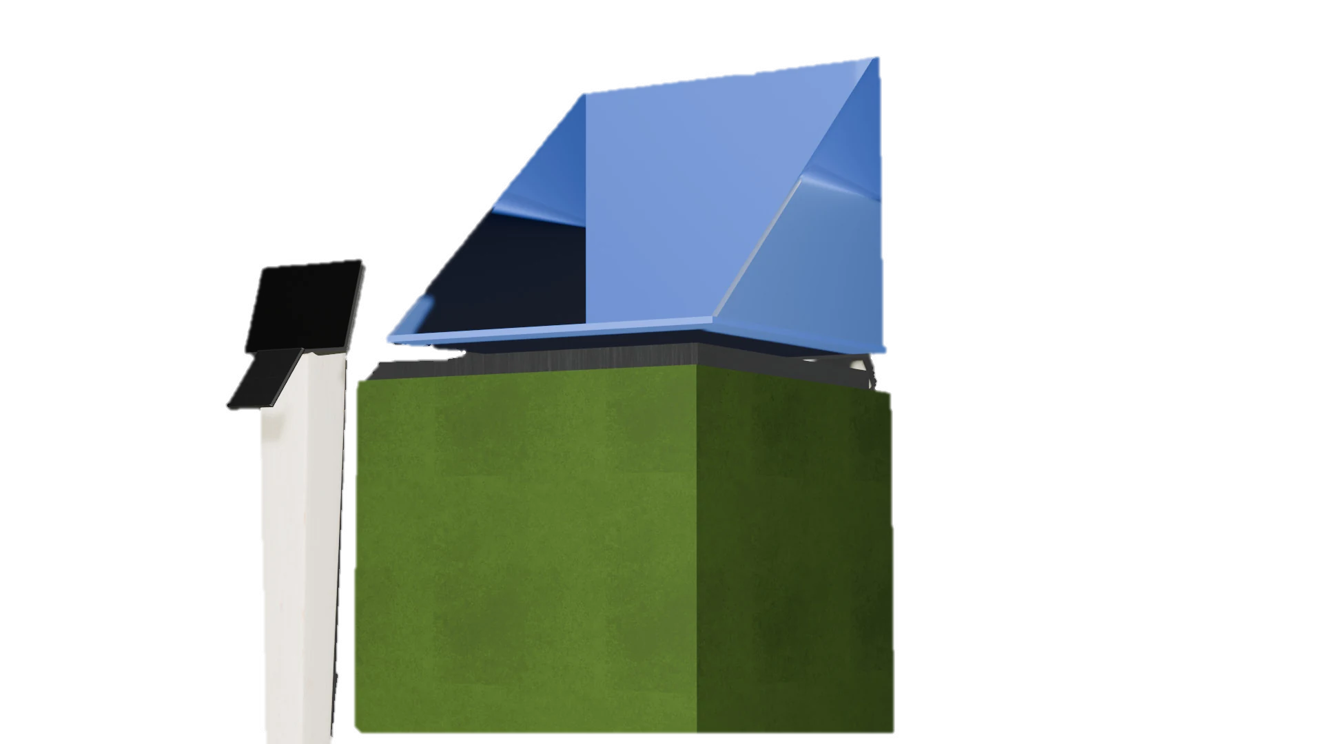 Rendering of the Flipper recycling station, with a blue tipping platform, green enclosure and user interface.