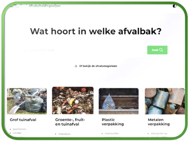 Website concept helping visitors find which waste materials belong in each recycling category.