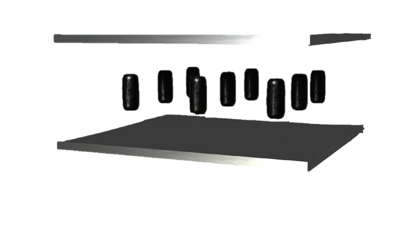 Exploded weighing platform showing two stainless-steel sheets separated by nine compression sensors.