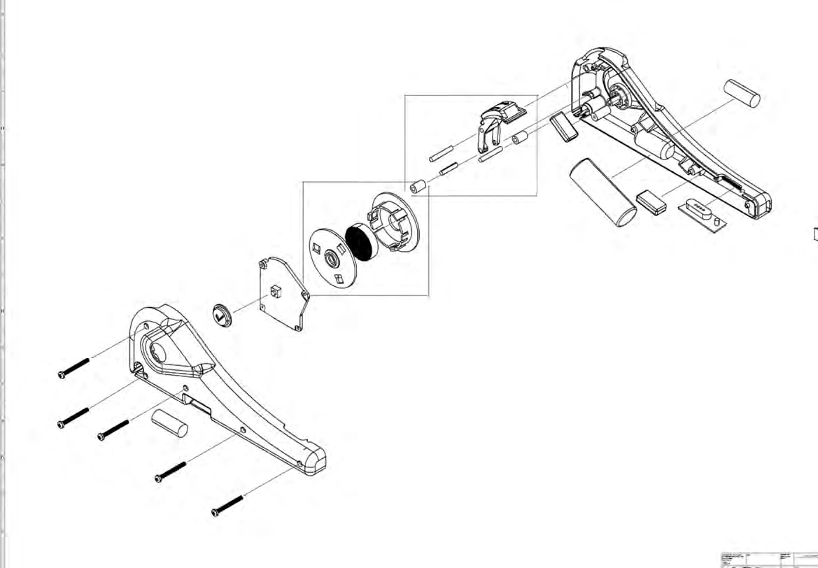 Exploded handheld assembly showing its two pre-assembled subassemblies and individual parts.
