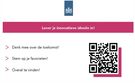 Justid invitation poster with a QR code encouraging employees to share ideas, vote for favourites and take part.