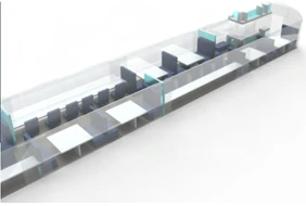 Small Work Coach interior concept with individual seats and work surfaces.