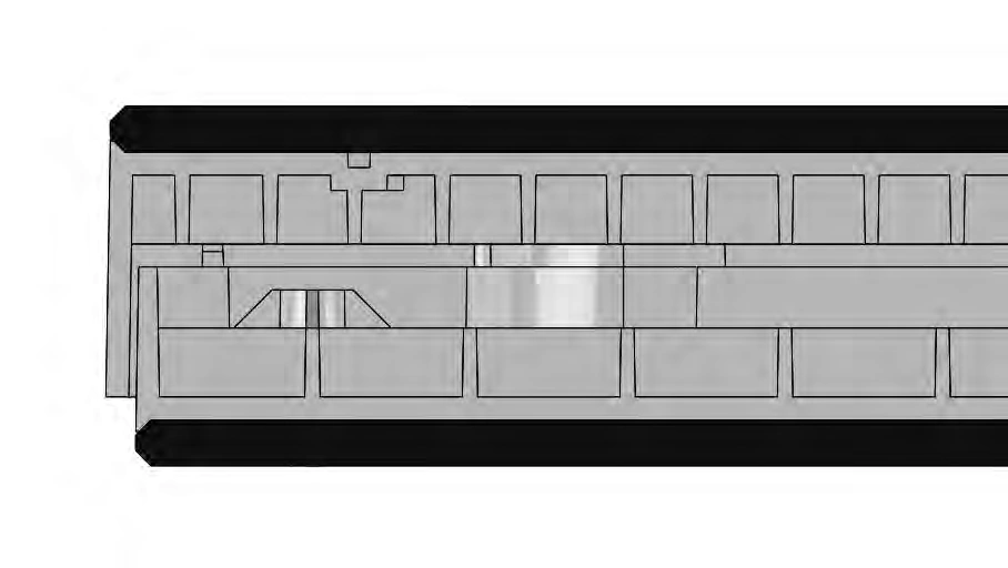 Section view showing the injection-moulded scale shells placed together.