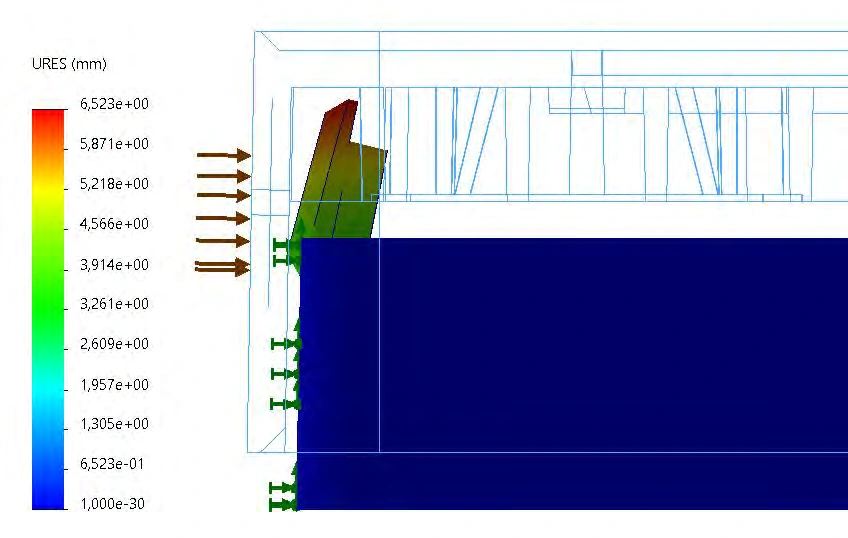 Finite-element model assessing snap-finger deflection and stress.